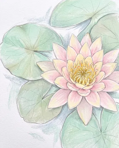 Pastel and Pencil Water Lily Drawing