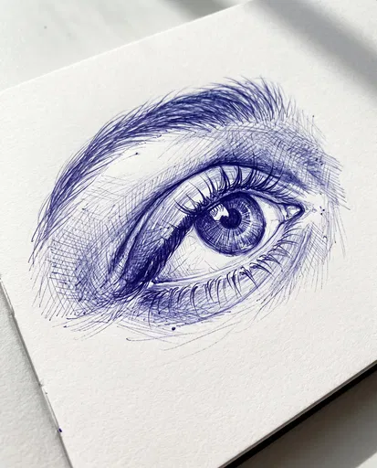 Blue Ballpoint Pen Sketch of Human Eye