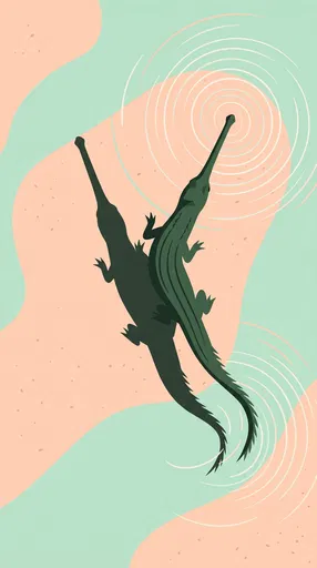 Minimalist Gharial Swimming Illustration