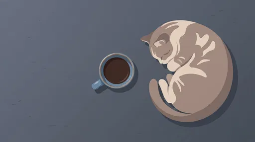 Sleeping Cat Beside Coffee Mug Illustration