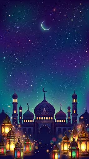 Starry Night Mosque and Glowing Lanterns