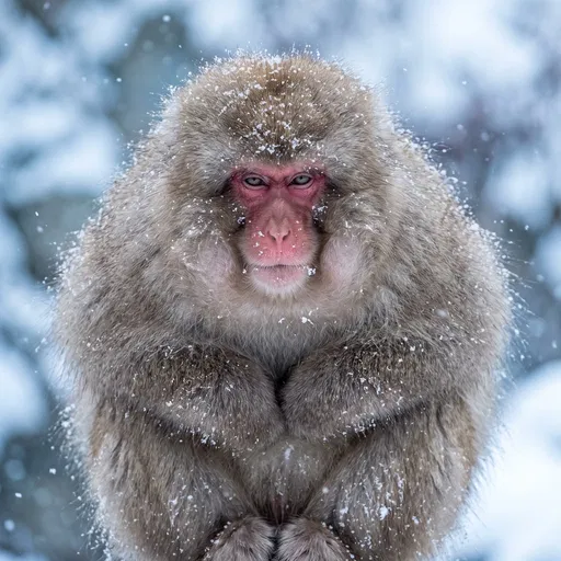 Fluffy Japanese Snow Monkey in Winter