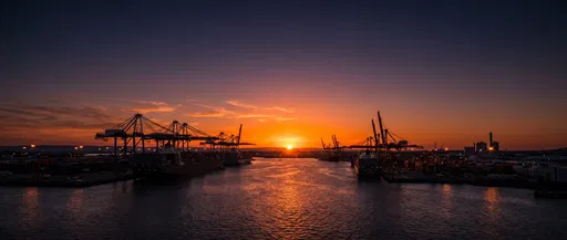 Industrial Harbor Silhouette at Sunset