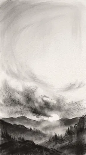 Charcoal Drawing of Mountain Valley Sunset