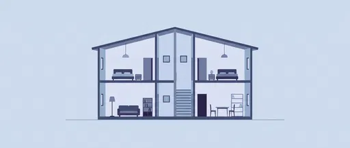 Minimal Blue Modern Dollhouse Cross Section