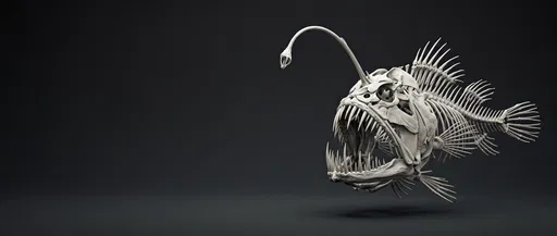 Anglerfish Skeleton 3D Render on Dark Background