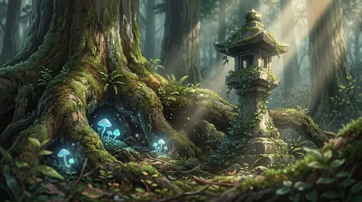 Anime Forest Floor With Stone Lantern