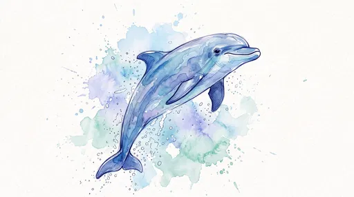 Watercolor Blue Dolphin Leaping Illustration
