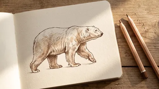 Sepia Polar Bear Sketch in Open Notebook