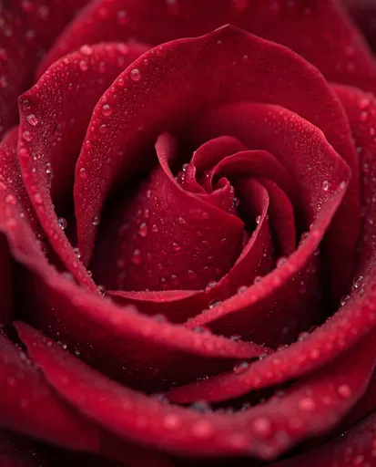 Macro Red Rose With Morning Dewdrops
