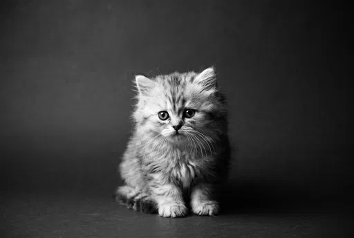 Black and White Fluffy Kitten Studio Portrait