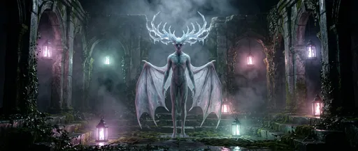 Pale Winged Demon in Misty Shrine