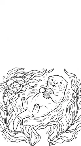 Cute Sea Otter Coloring Page Illustration