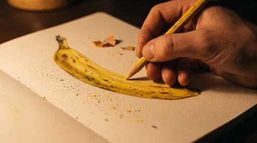 Artist Drawing Banana With Colored Pencil