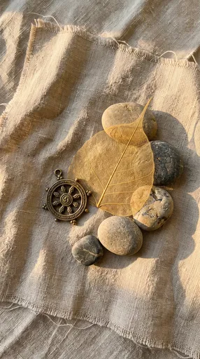 Golden Bodhi Leaf and Dharma Wheel