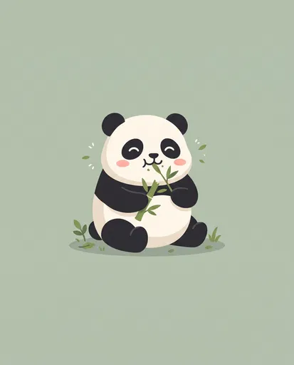 Cute Kawaii Panda Eating Bamboo Illustration