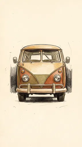 Retro Camper Van Colored Pencil Sketch