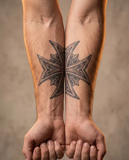Symmetrical Forearm Maltese Cross Tattoo