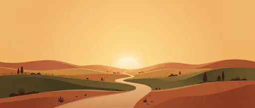 Minimalist Winding Country Road at Sunset