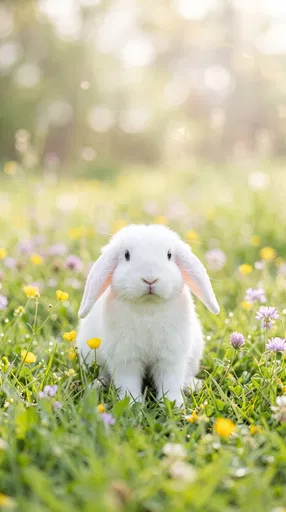 White Lop Rabbit in Spring Meadow