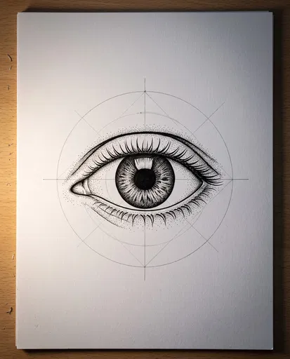 Ink Stippling Eye Drawing on Paper