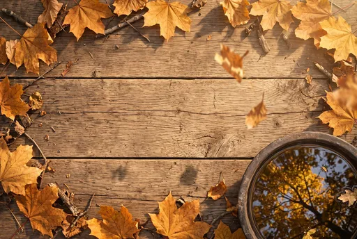 Autumn Maple Leaves Frame on Wood