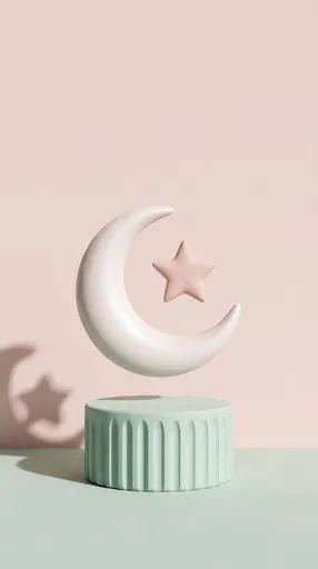 Pastel 3D Islamic Crescent and Star