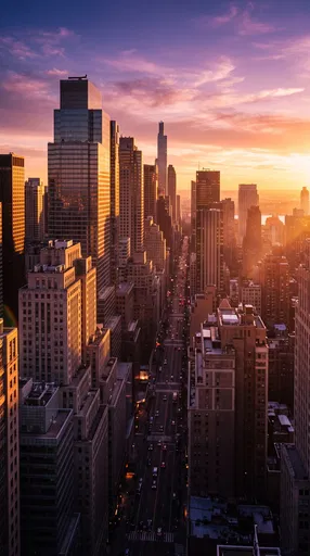 Metropolitan Skyline and Avenue at Sunset