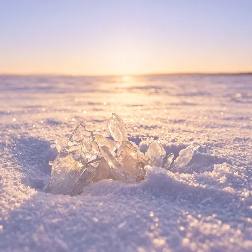 Sunlit Ice Shards in Winter Snow