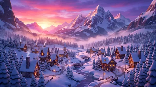 Whimsical Alpine Village at Dawn
