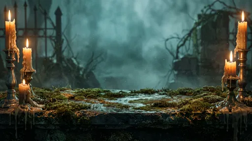 Gothic Mossy Stone Ledge With Candles