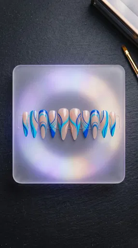 Blue Graphic Line Art Press-On Nails