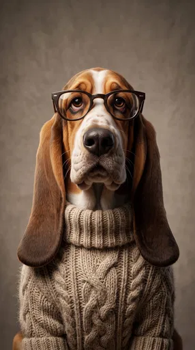 Basset Hound Wearing Glasses and Sweater