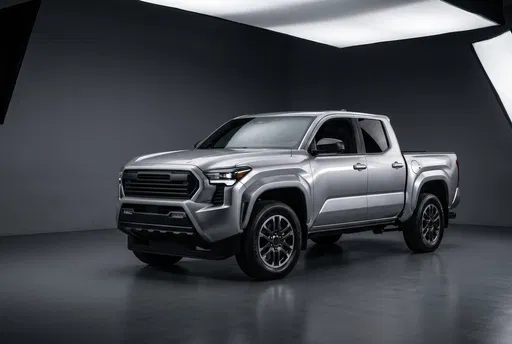 Silver Pickup Truck in Dark Studio