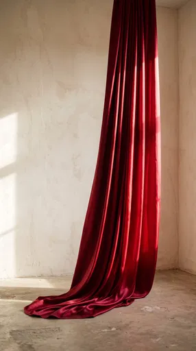 Crimson Silk Drape in Sunlit Room