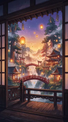 Anime Shrine View From Wooden Balcony