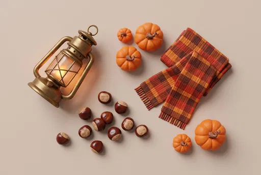 3D Autumn Flat Lay Clipart Set