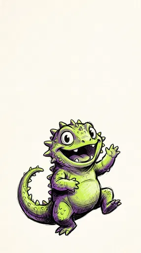 Playful Green Spiky Lizard Monster Illustration