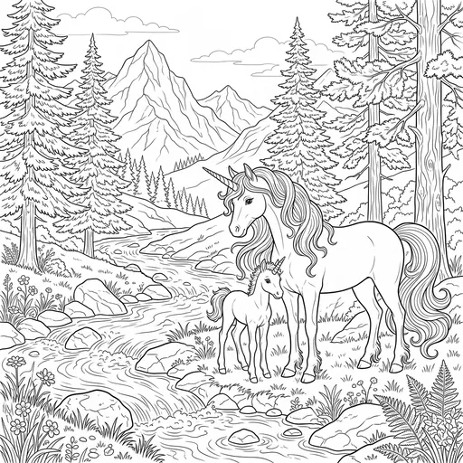 Unicorn Mare and Foal Coloring Page