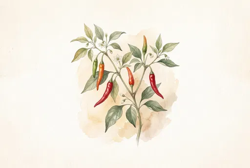 Botanical Watercolor Cayenne Pepper Branch Illustration