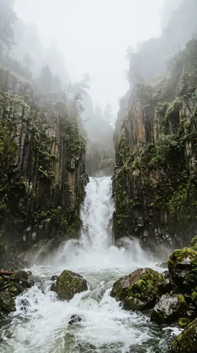 Misty Canyon Waterfall and Basalt Cliffs
