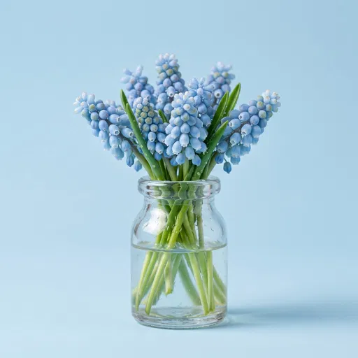 Blue Muscari Flowers in Glass Jar