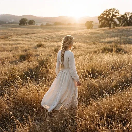 Woman With Blonde Braid In Golden Meadow