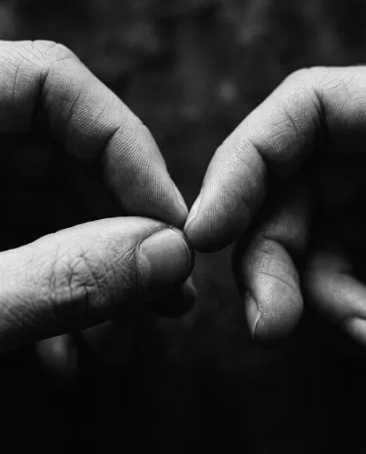 Monochrome Macro of Touching Fingertips