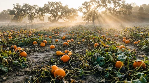 Misty Pumpkin Patch at Golden Sunrise