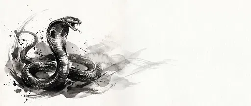 Monochrome Ink Wash King Cobra Illustration