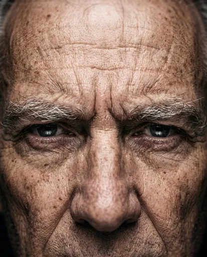 Macro Portrait of Scowling Older Man