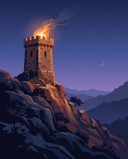 Stone Watchtower With Blazing Signal Fire