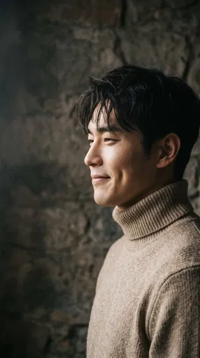Smiling Man in Beige Turtleneck