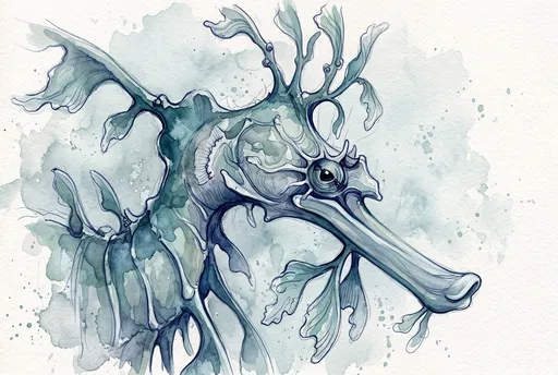Watercolor Leafy Seadragon Head Illustration